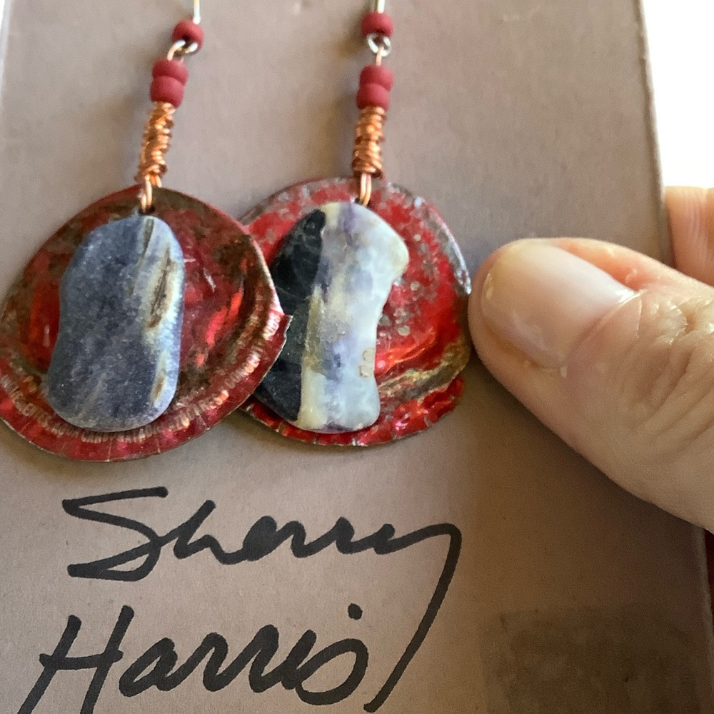 Handcrafted Red Mixed-Stone Drop Earrings by Native Artist Sherry Harris